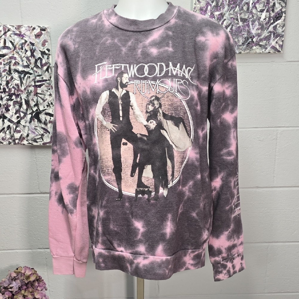 Fleetwood Mac 'Rumours' Tie-Dye Crewneck Sweatshirt - Pink/Gray